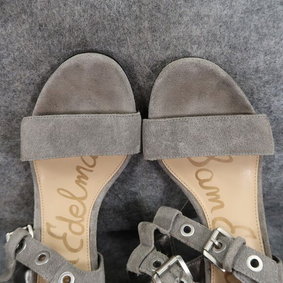Sam Edelman Shoes Womens 6.5 Heeled Sandals Ankle Straps Leather Block Heel Grey - Picture 9 of 15
